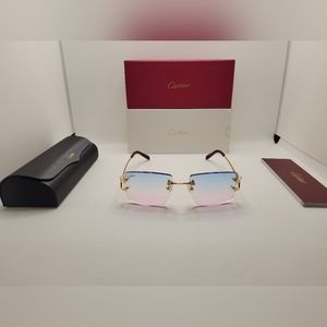 Cartier Big C-wires Blue Pink Gradient Gold Frame Pop Smoke Stlye